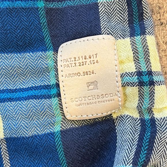 Scotch & Soda Mens' Blue Yellow Plaid Button Front Shirt Small - Picture 5 of 7